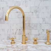 Unlacquered Brass 4 Holes Bathroom Faucet With Diverter - Brassna