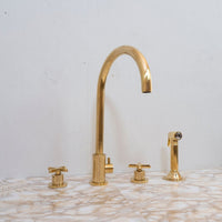 Unlacquered Brass 4 Holes Bathroom Faucet With Diverter - Brassna