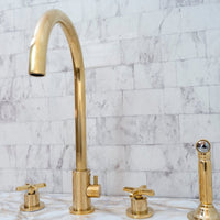 Unlacquered Brass 4 Holes Bathroom Faucet With Diverter - Brassna