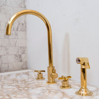 Unlacquered Brass 4 Holes Bathroom Faucet With Diverter - Brassna