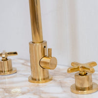 Unlacquered Brass 4 Holes Bathroom Faucet With Diverter - Brassna