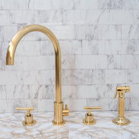 Unlacquered Brass 4 Holes Bathroom Faucet With Diverter - Brassna