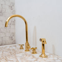 Unlacquered Brass 4 Holes Bathroom Faucet With Diverter - Brassna