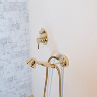 Antique Brass Concealed Shower Head With Arm And Hand Shower PrimeFlow Concealed Shower