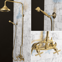 Unlacquered Brass Exposed shower Head with Handheld, Brass Shower System, Dome Shower Head Glamour Shower Set