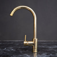 Unlacquered Brass Bar Sink Faucet with Gooseneck Spout