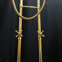 Unlacquered Brass Floor Mount Bath Tub Filler, Brass Bathroom Free Standing Clawfoot Bathtub Faucet With Telephone Hand Shower Unlacquered Brass Floor Mount Bath Tub Filler