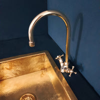 Single Hole Unlacquered Brass Gooseneck Faucet, Handracfted Engraving Bathroom Faucet, Kitchen Faucet Brass Gooseneck Faucet