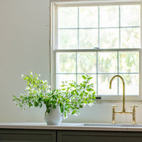 Gooseneck Kitchen Bridge Faucet With Flat Cross Handles, Brass Faucet with customizable spout reach and length Malmo Brass Bridge Faucet