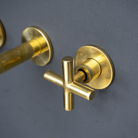 Unlacquered Brass Wall Mounted Faucet For Kitchen And Bathroom, Handcrafted Wall Mounted Faucet With Corss Handles Kred Wall Mounted Faucet