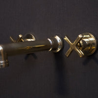 Unlacquered Brass Wall Mounted Faucet With Flat Cross Handles, Brass Faucet For Kitchen And Bathroom Wall Mounted Faucet X