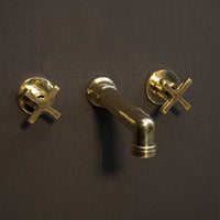 Unlacquered Brass Wall Mounted Faucet With Flat Cross Handles, Brass Faucet For Kitchen And Bathroom Wall Mounted Faucet X