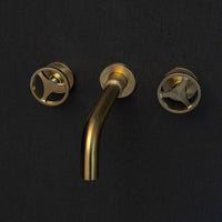 Unlacquered Brass Wall Mounted Faucet With Round Handles, Brass Faucet For Kitchen And Bathroom Unlacquered Brass Wall Mounted Faucet With Round Handles