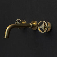 Unlacquered Brass Wall Mounted Faucet With Round Handles, Brass Faucet For Kitchen And Bathroom Unlacquered Brass Wall Mounted Faucet With Round Handles