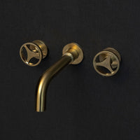 Unlacquered Brass Wall Mounted Faucet With Round Handles, Brass Faucet For Kitchen And Bathroom Unlacquered Brass Wall Mounted Faucet With Round Handles