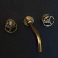 Unlacquered Brass Wall Mounted Faucet With Round Handles, Brass Faucet For Kitchen And Bathroom Unlacquered Brass Wall Mounted Faucet With Round Handles