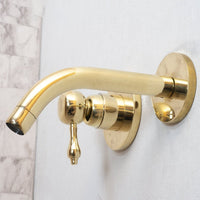 Unlacquered Brass Wall Mounted Mixer Faucet, Handcrafted Brass Hot and Cold Lever Handle Tap Unlacquered Brass Wall Mounted Mixer Faucet
