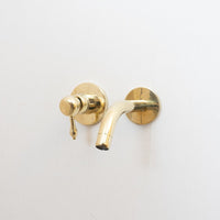 Unlacquered Brass Wall Mounted Mixer Faucet, Handcrafted Brass Hot and Cold Lever Handle Tap Unlacquered Brass Wall Mounted Mixer Faucet