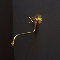 Unlacquered Brass Wash Foot Faucet, Traditional Solid Brass Outdoor Faucet with Cross Handle Unlacquered Brass Pot Filler