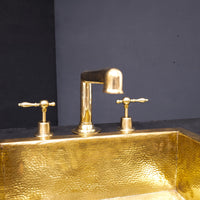 Unlacquered Brass Deck Mounted Sink Faucet, Widespread 3 Holes Bath Faucet Unlacquered Brass Widespread Prep Sink Faucet