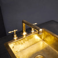 Unlacquered Brass Deck Mounted Sink Faucet, Widespread 3 Holes Bath Faucet Unlacquered Brass Widespread Prep Sink Faucet