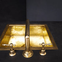 Unlacquered Brass Deck Mounted Sink Faucet, Widespread 3 Holes Bath Faucet Unlacquered Brass Widespread Prep Sink Faucet