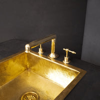 Unlacquered Brass Deck Mounted Sink Faucet, Widespread 3 Holes Bath Faucet Unlacquered Brass Widespread Prep Sink Faucet