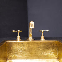 Unlacquered Brass Deck Mounted Sink Faucet, Widespread 3 Holes Bath Faucet Unlacquered Brass Widespread Prep Sink Faucet