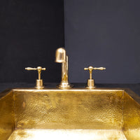 Unlacquered Brass Deck Mounted Sink Faucet, Widespread 3 Holes Bath Faucet Unlacquered Brass Widespread Prep Sink Faucet