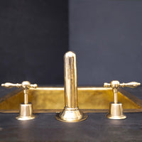Unlacquered Brass Deck Mounted Sink Faucet, Widespread 3 Holes Bath Faucet Unlacquered Brass Widespread Prep Sink Faucet