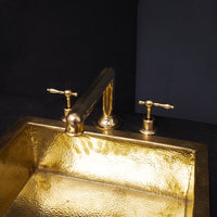 Unlacquered Brass Deck Mounted Sink Faucet, Widespread 3 Holes Bath Faucet Unlacquered Brass Widespread Prep Sink Faucet