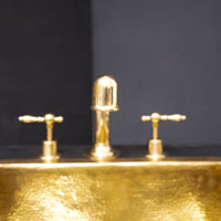 Unlacquered Brass Deck Mounted Sink Faucet, Widespread 3 Holes Bath Faucet Unlacquered Brass Widespread Prep Sink Faucet