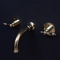 Unlacquered Brass Wall Mounted Faucet With Lever Handles, Brass Faucet For Kitchen And Bathroom Wall Mounted Handcrafted Faucet With Lever Handles