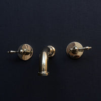 Unlacquered Brass Wall Mounted Faucet With Lever Handles, Brass Faucet For Kitchen And Bathroom Wall Mounted Handcrafted Faucet With Lever Handles
