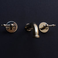 Unlacquered Brass Wall Mounted Faucet With Lever Handles, Brass Faucet For Kitchen And Bathroom Wall Mounted Handcrafted Faucet With Lever Handles