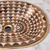 Argan Wood And Brass Oval Bathroom Sink, Powder Room Drop in Sink Wood And Brass Bathroom Sink