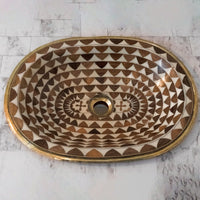 Argan Wood And Brass Oval Bathroom Sink, Powder Room Drop in Sink Wood And Brass Bathroom Sink