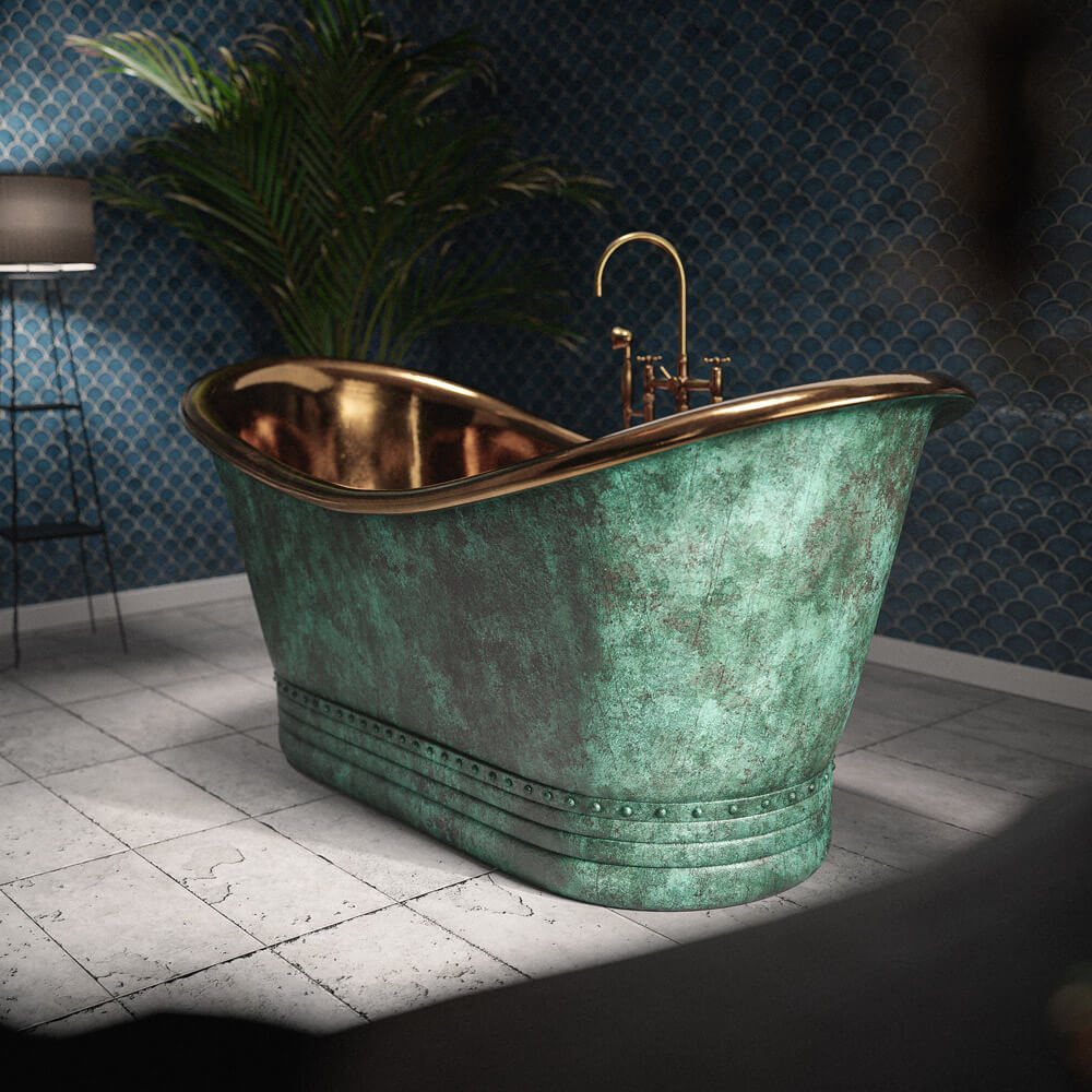 Handcrafted Solid Brass Alien Green Bathtub Tub Filler - Detail View | Brassna