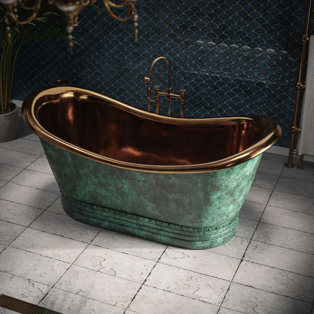 Handcrafted Solid Brass Alien Green Bathtub Tub Filler - Detail View | Brassna