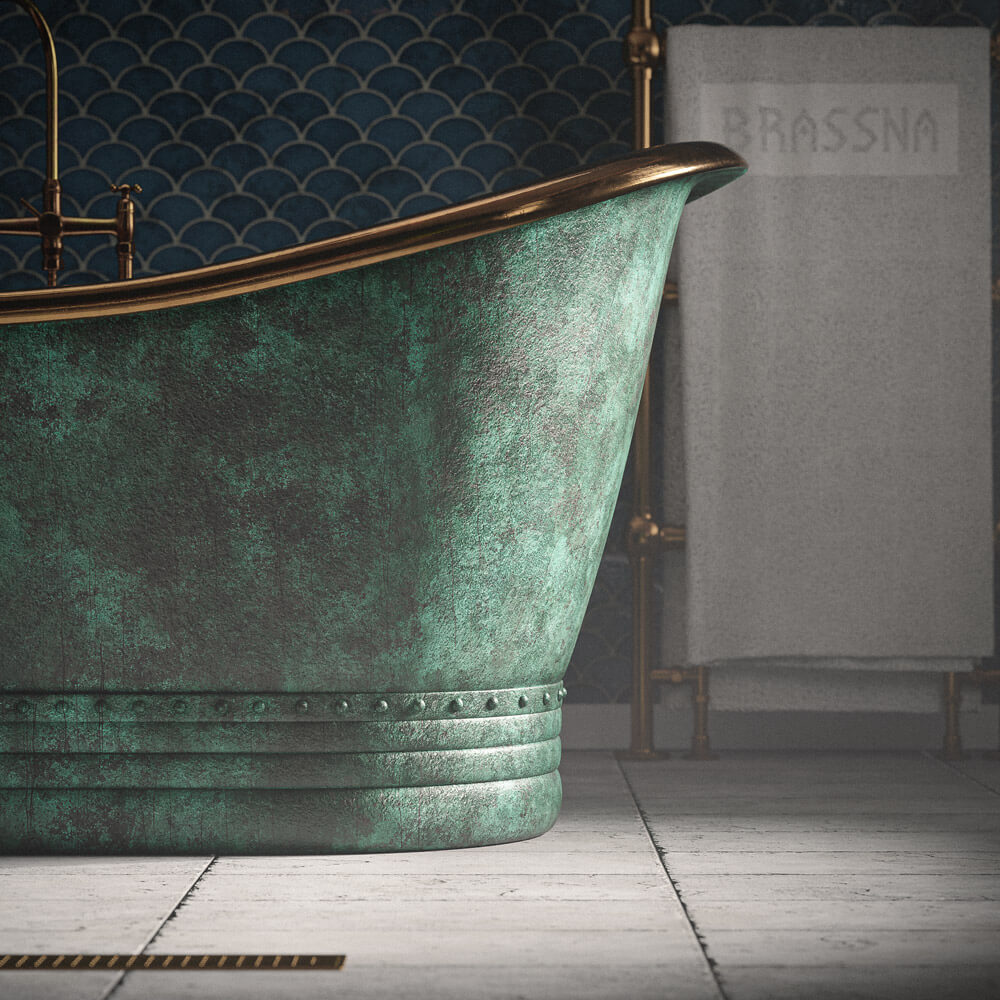 Handcrafted Solid Brass Alien Green Bathtub Tub Filler - Detail View | Brassna