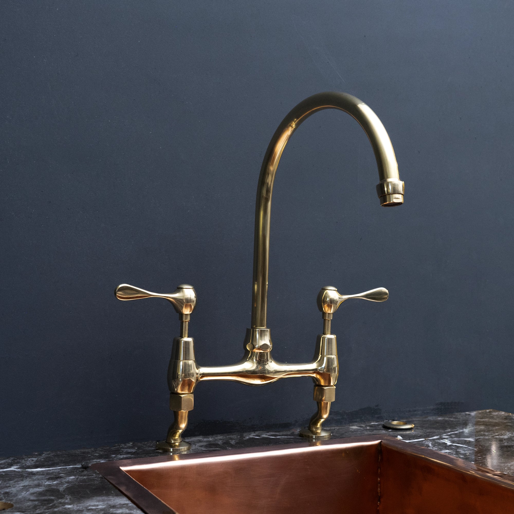  Unlacquered Brass Curved Legs Bridge Faucet, 8" Brass Bridge Faucet With Lever Handles AquaPrime Kitchen Bridge Faucet