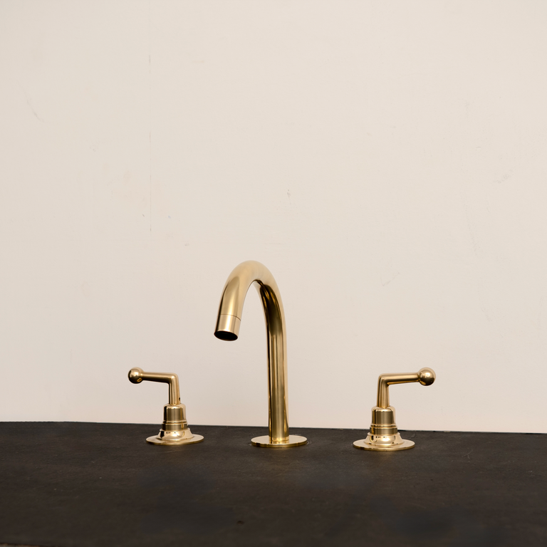 Elegant Brass Bathroom Faucet – Unlacquered Finish with Vintage Handles