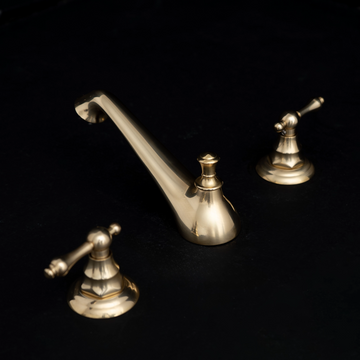 Unlacquered Brass 3 Holes Bathroom Faucet, Deck Mounted 3 Holes Bathroom Faucet Short Spout Deck Mount Faucet