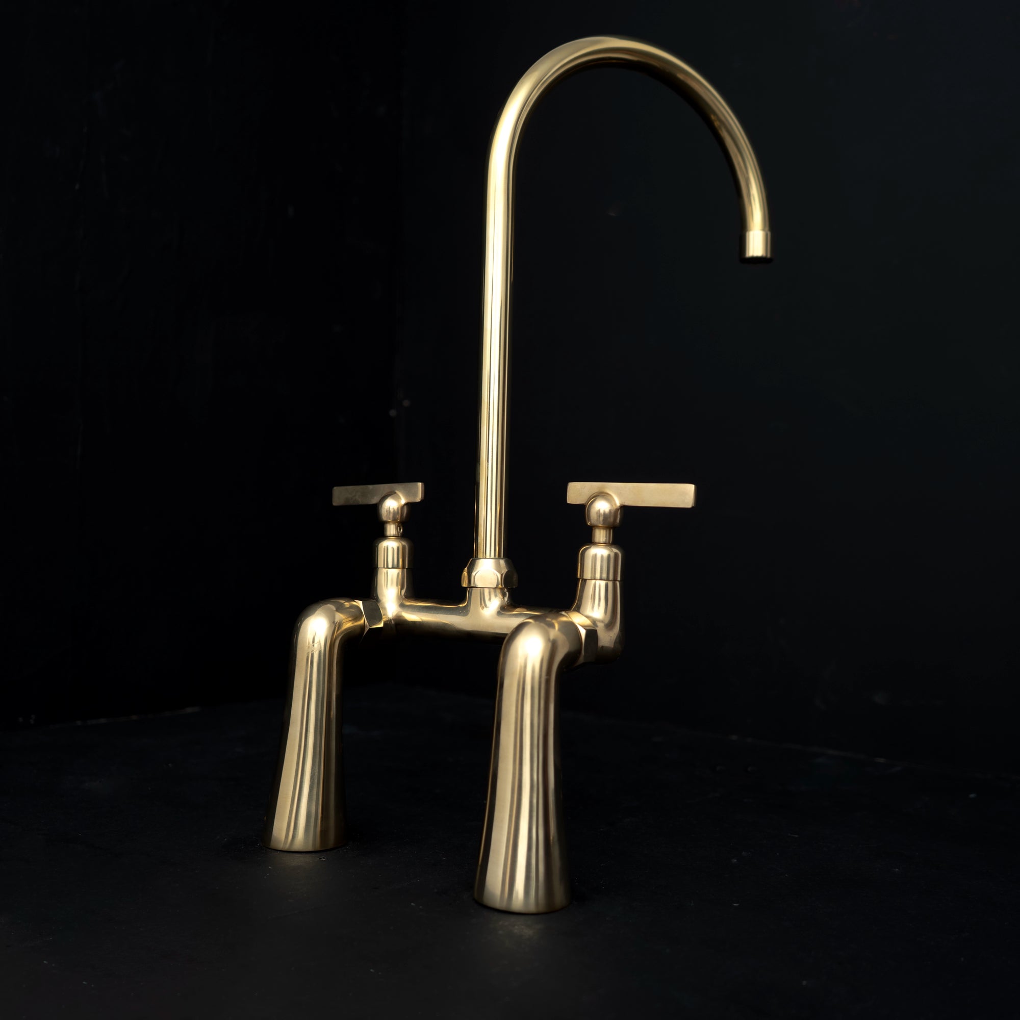 Handcrafted Solid Brass GoldenArc Bridge Kitchen Faucet Kitchen Faucet - Detail View | Brassna
