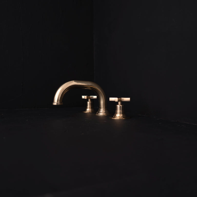 Unlacquered Brass Deck Mounted Sink Faucet, Widespread 3 Holes Bath Faucet 3 holes bath tap