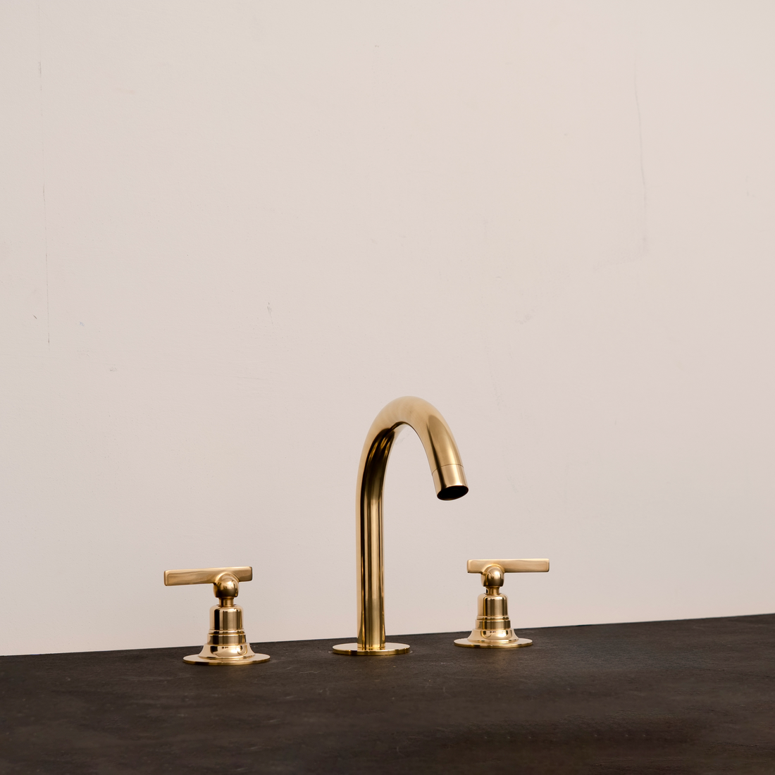 Vintage Unlacquered Brass Faucet – Gooseneck Deck Mount Basin Tap