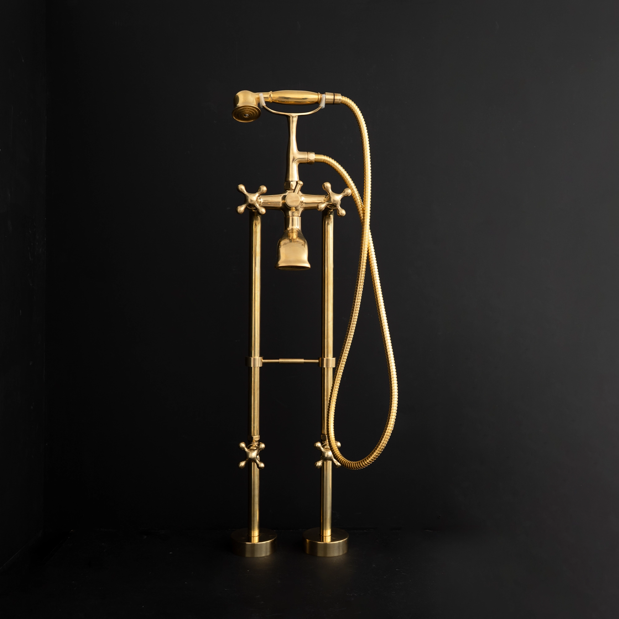 Handcrafted Solid Brass Floor Mount Bath Tub Filler Shower System | Brassna