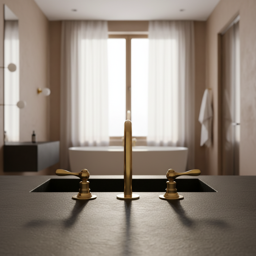Handcrafted Solid Brass Deck Mounted Bathroom Faucet Bathroom Faucet - Detail View | Brassna