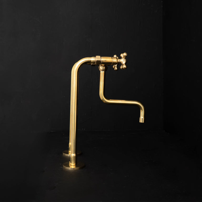 Handcrafted Brass Kitchen Faucet with two legs - downward spout The S Spout Kitchen Faucet