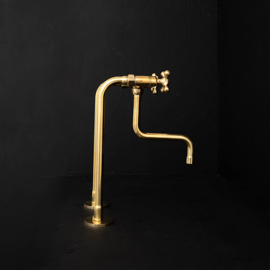 Handcrafted Brass Kitchen Faucet with two legs - downward spout The S Spout Kitchen Faucet